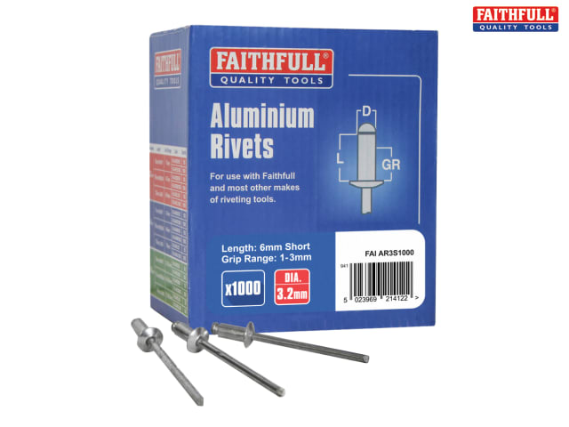 3.2 x 10mm Top Quality Pack of 500 Details about   Aluminium pop rivets Blind rivets 