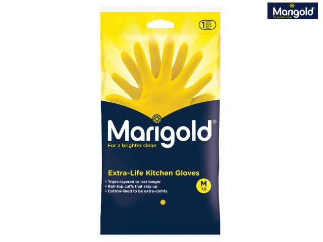 3 x Marigold Extra Life Cotton Lined Medium Handy Lighweight Kitchen Gloves n 