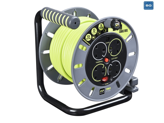 Masterplug OMU25134SL-PX 25 m 4 Socket Electrical Cable Reel with Safety Thermal 