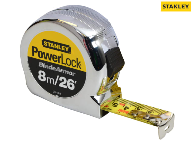26ft Chrome Powerlock Tape Measure Mylar Coated Metric only Stanley 8m 