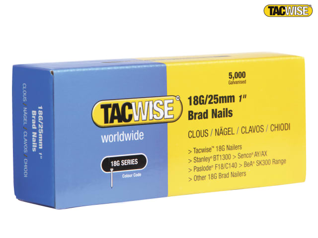 Tacwise 180 18 Gauge 25mm Nails Pack 1000 TAC0361 