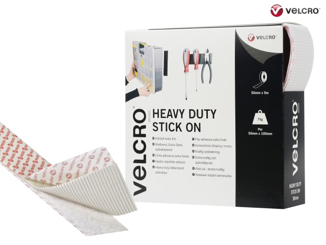 VELCRO® Brand Heavy Duty Stick On Tape 50mm x 5m Adhesive Hook & Loop Black 