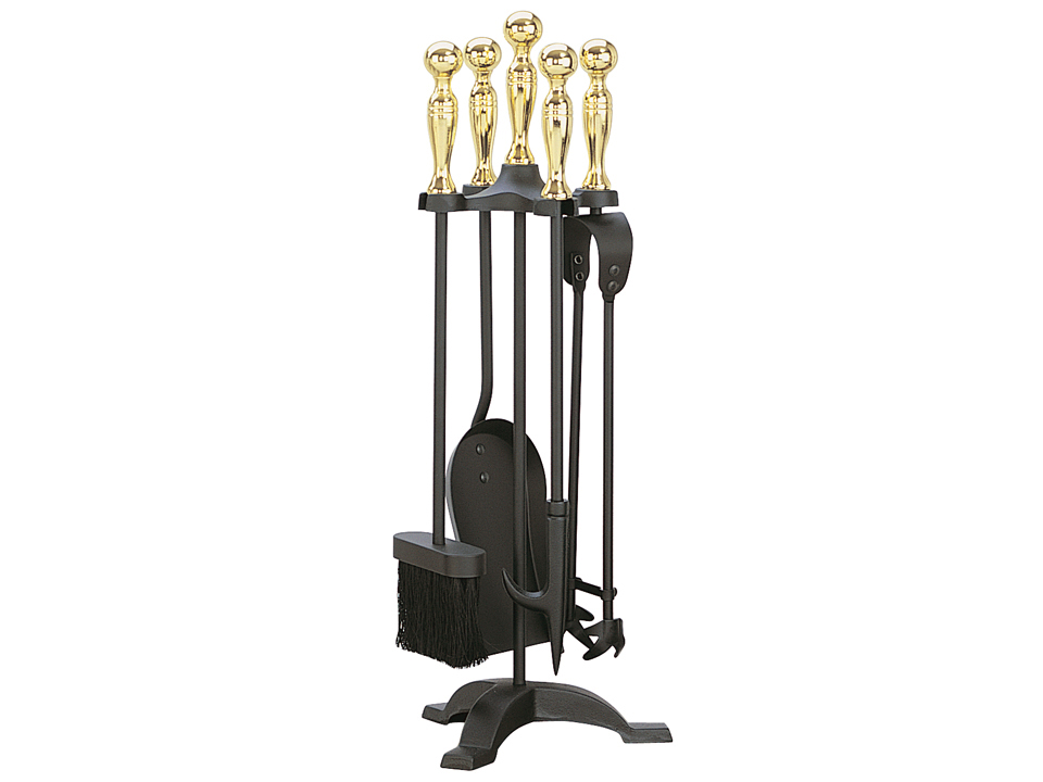 Ensemble De Cheminée 5 Pièces En Métal Noir Avec Manches Tournés - Thorness